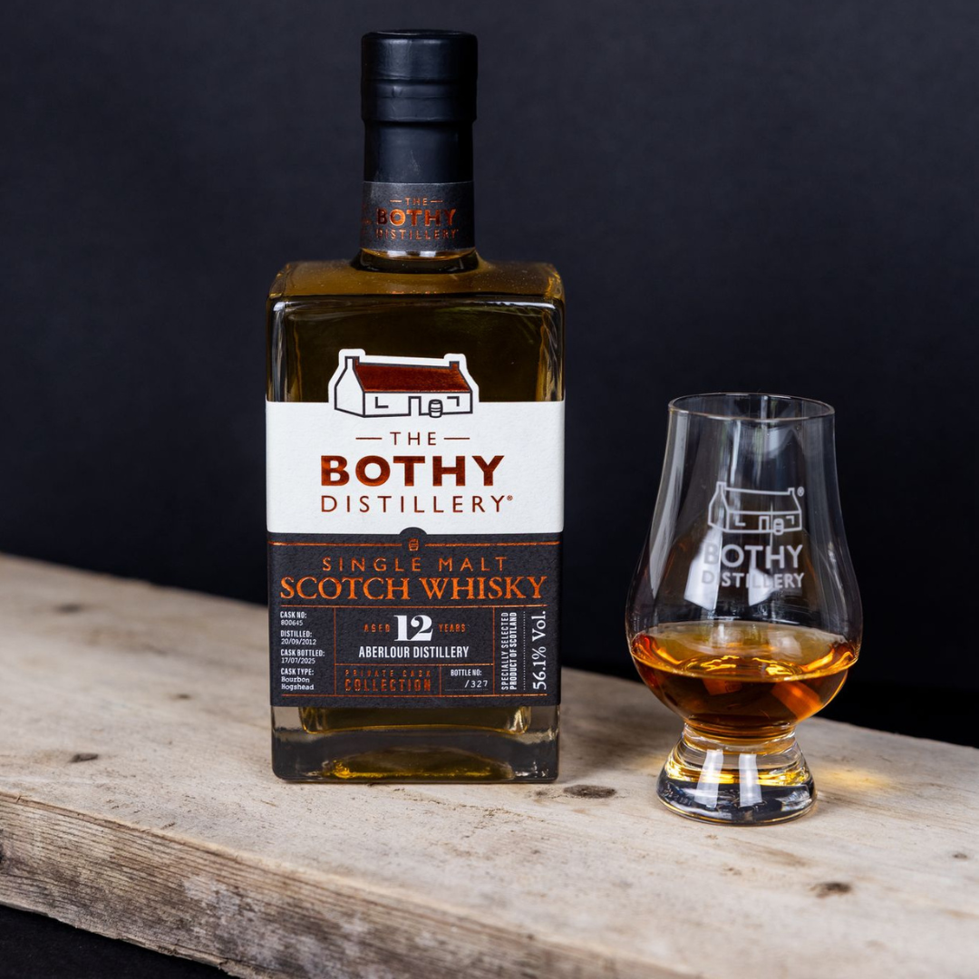 Bothy Distillery Aberlour 12 year old whisky with a glass