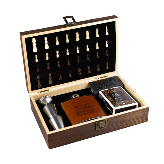 Bothy Distillery Luxury Chess Set with Playing Cards & Branded Hip Flask